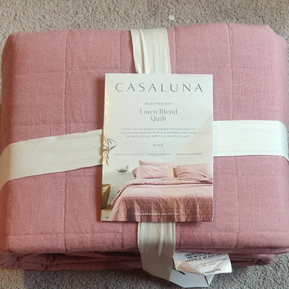 New!Casaluna Quilted Linen Blend Coverlet in Dusty Pink Cottagecore Y2K Retro